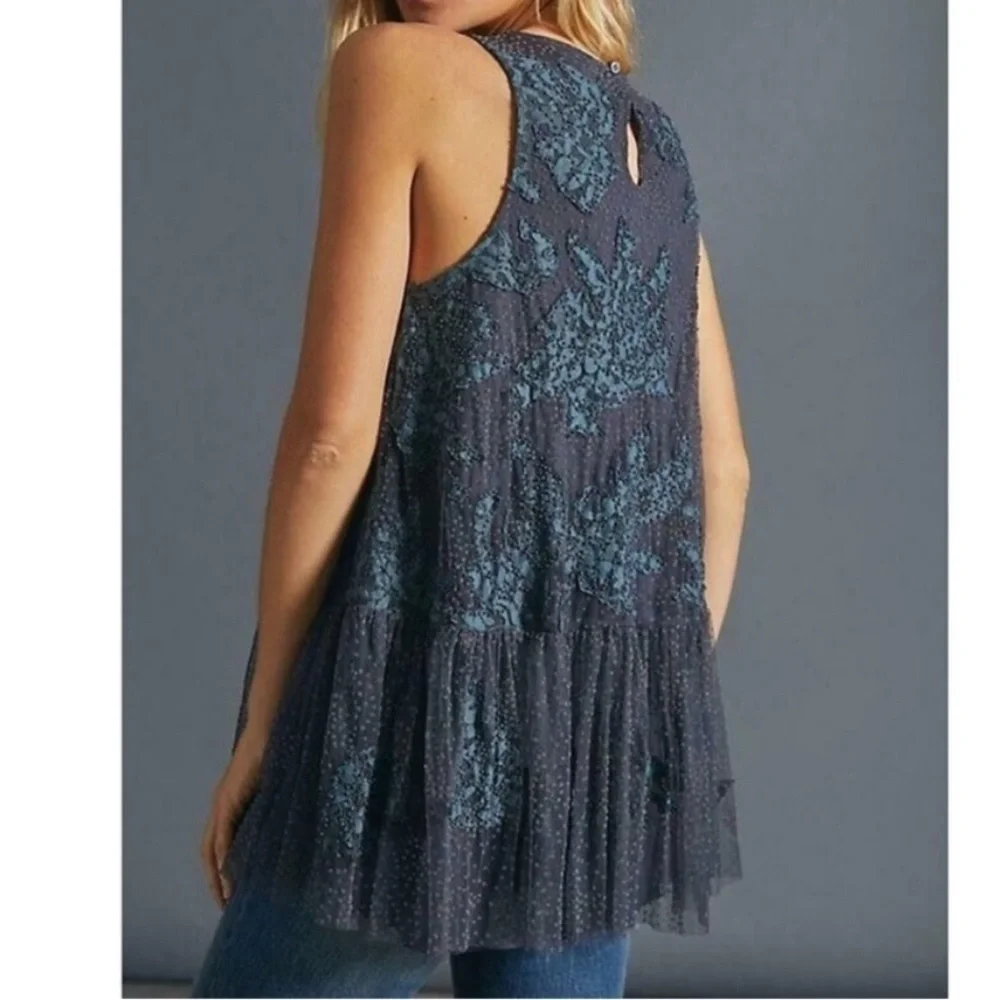 Anthropologie Beaded Neomia Top XS Navy Blue Boho Tunic Tank Whimsical Goth VGUC - Picture 3 of 12